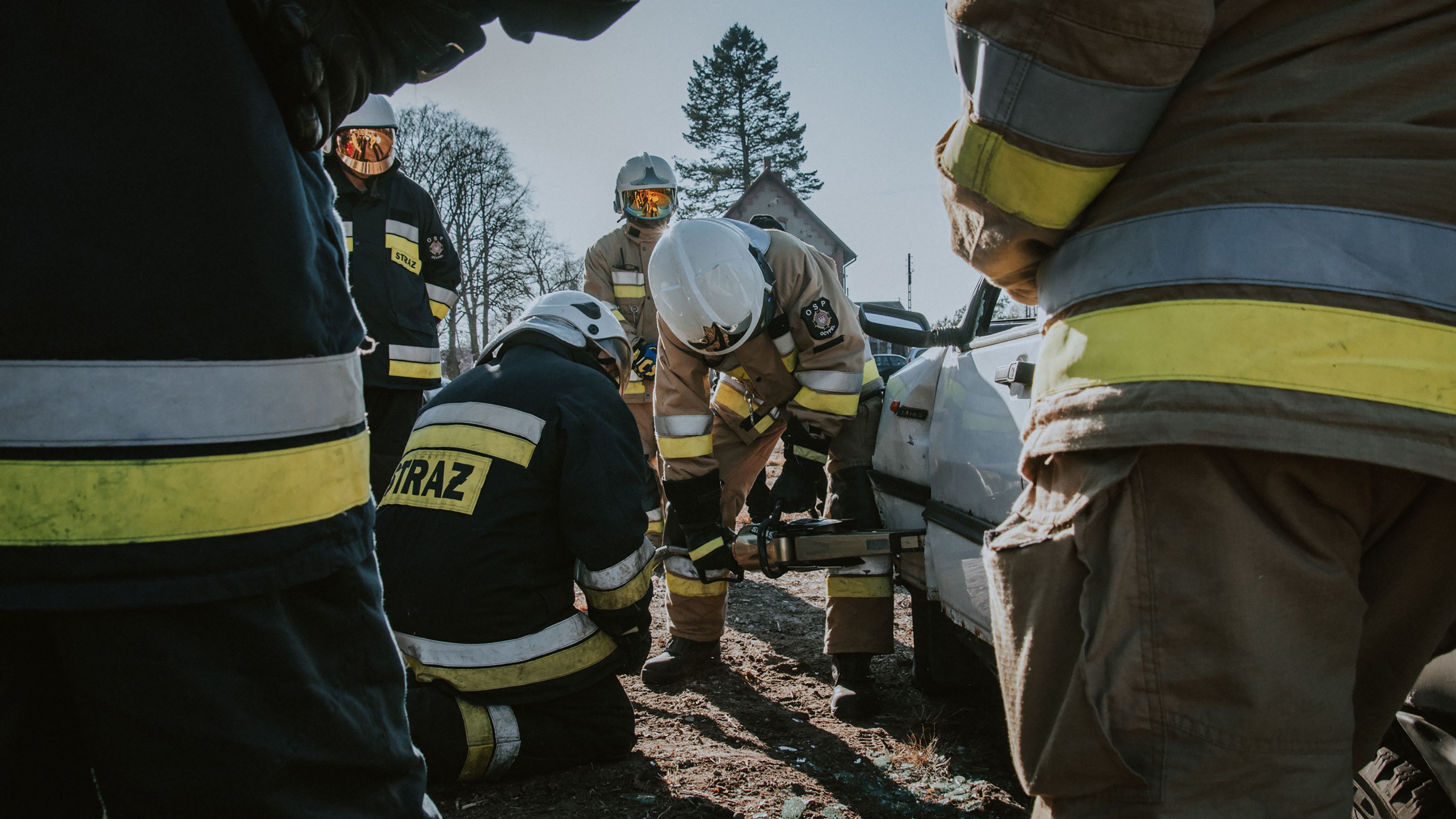 First responders working near emergency equipment