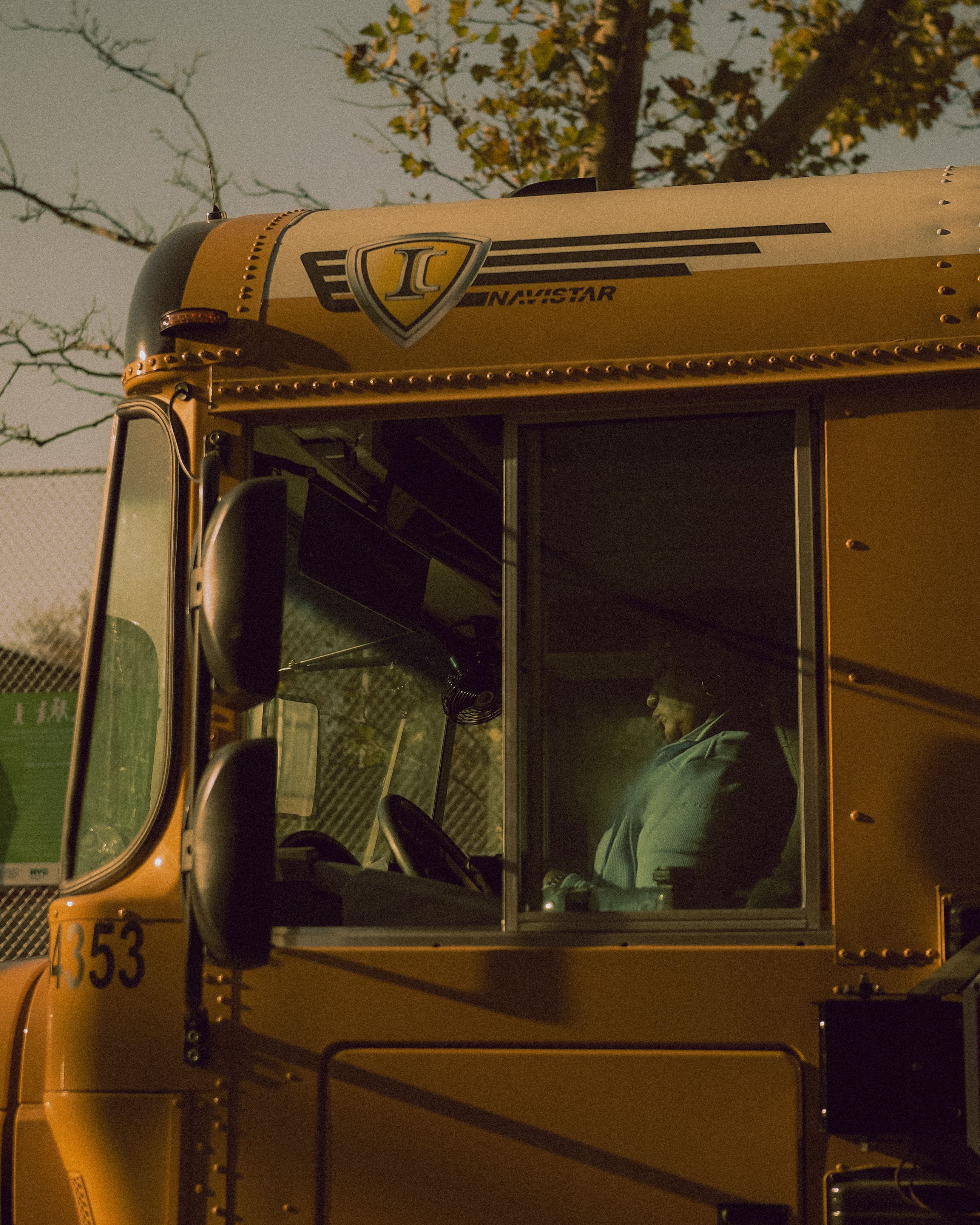 School transportation worker inside a bus